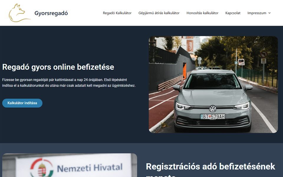 A gyorsregado.com nyitóoldalának képernyőképe